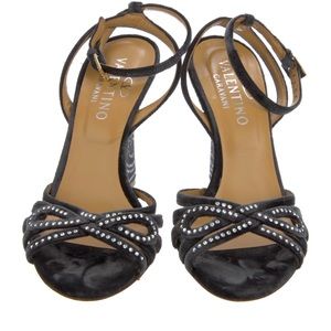 Valentino Velvet Crystal Embellishment Sandal, Size 7, Heel 3.75"